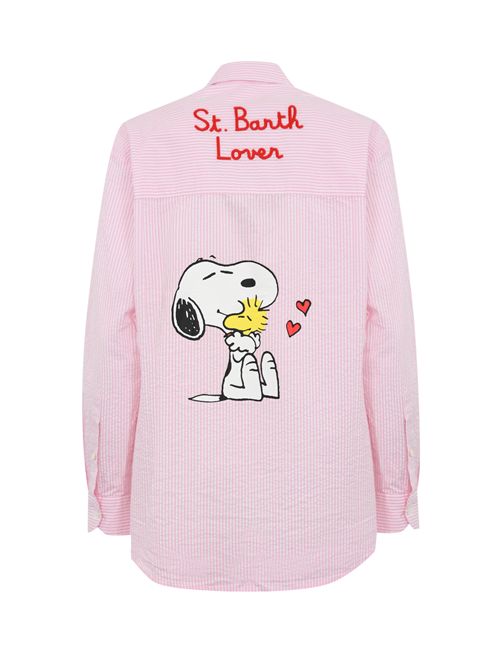 Camicia Brigitte a righe in seersucker con stampa Snoopy Rosa/Bianco Mc2 Saint Barth | BRIGITTE EMBRY04332H SEERSUCKER SNOOPY